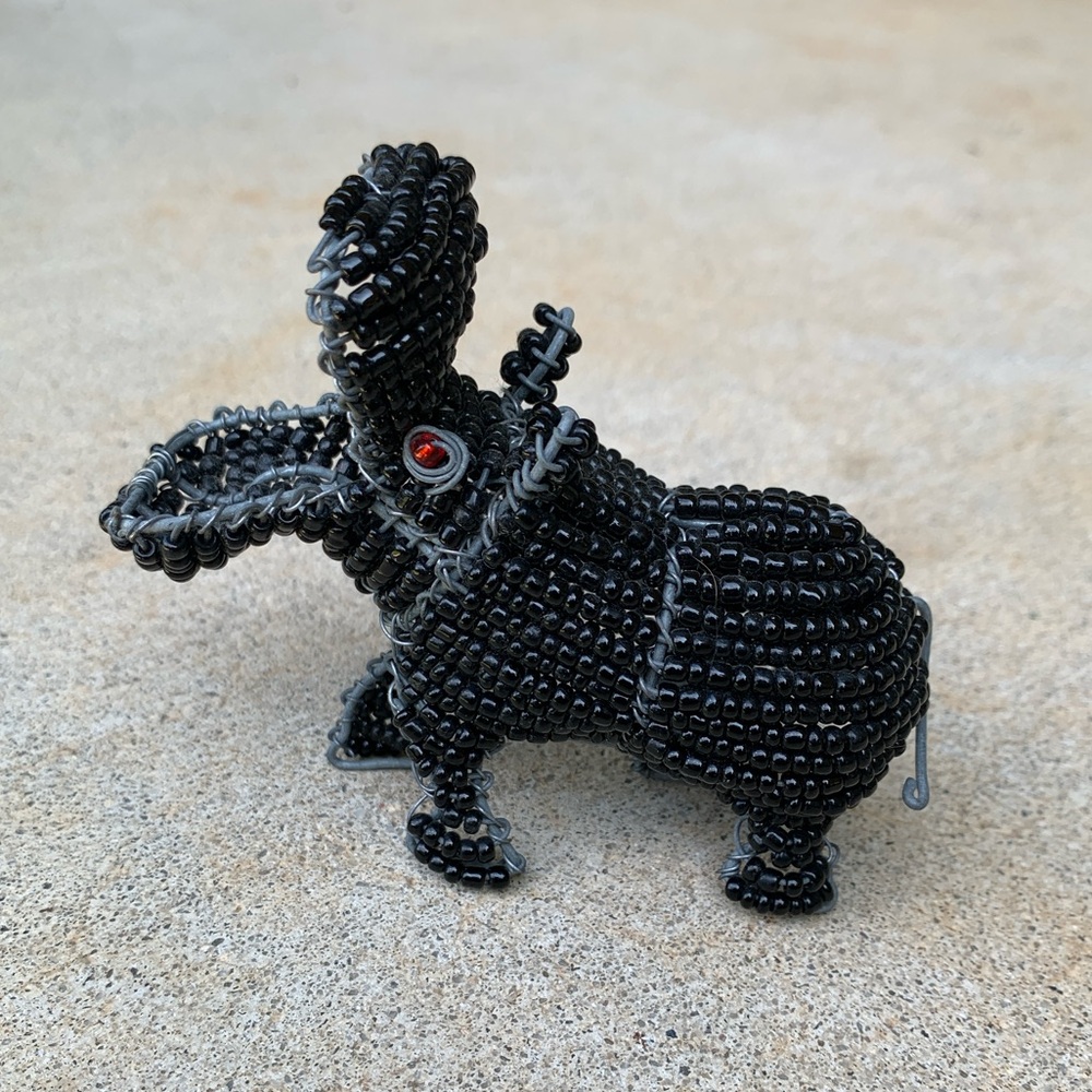 Black Wire Frame Black Beaded Red Eyed Hippopotamus House Hippo Figurine